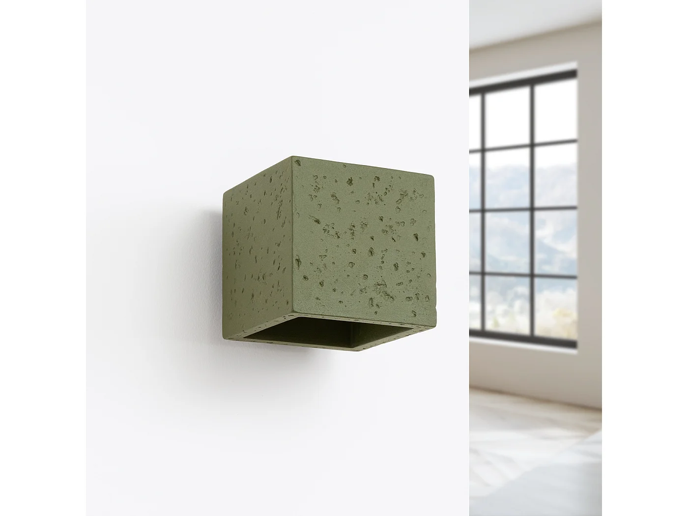 Applique industriel en béton - 1 sources lumineuses - L.10 x H.10 cm - vert olive