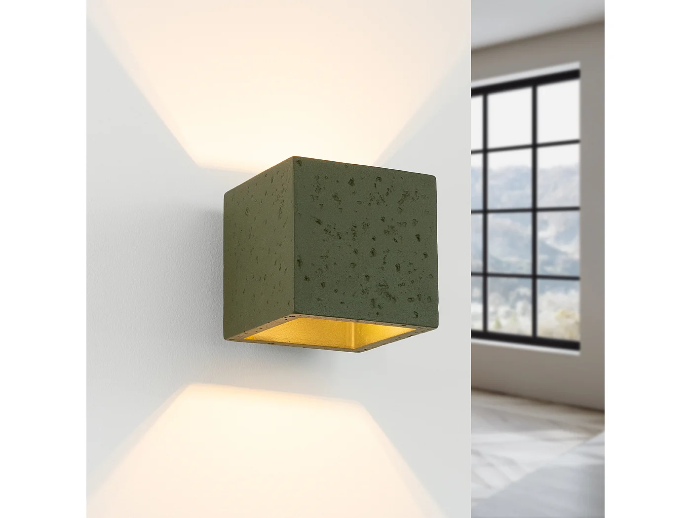 Applique industriel en béton - 1 sources lumineuses - L.10 x H.10 cm - vert olive