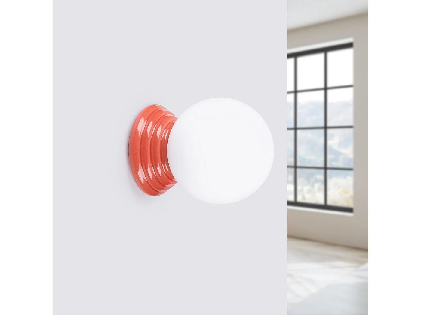 Lámpara de pared Zori minimalista de cerámica/vidrio vidriado - 1 fuentes luminosas - L.12 x A.12 cm - durazno