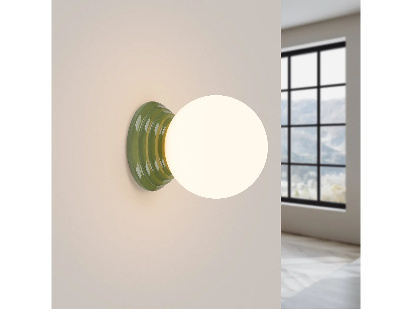 Lámpara de pared Zori minimalista de cerámica/vidrio vidriado - 1 fuentes luminosas - L.12 x A.12 cm - verde oliva