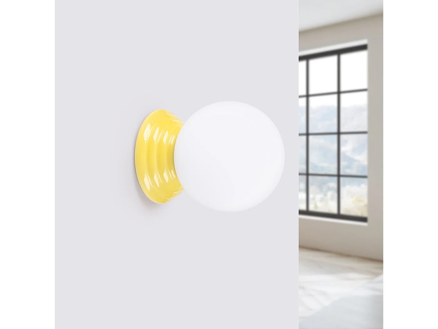 Applique minimaliste en céramique émaillée/verre - 1 sources lumineuses - L.12 x H.12 cm - jaune