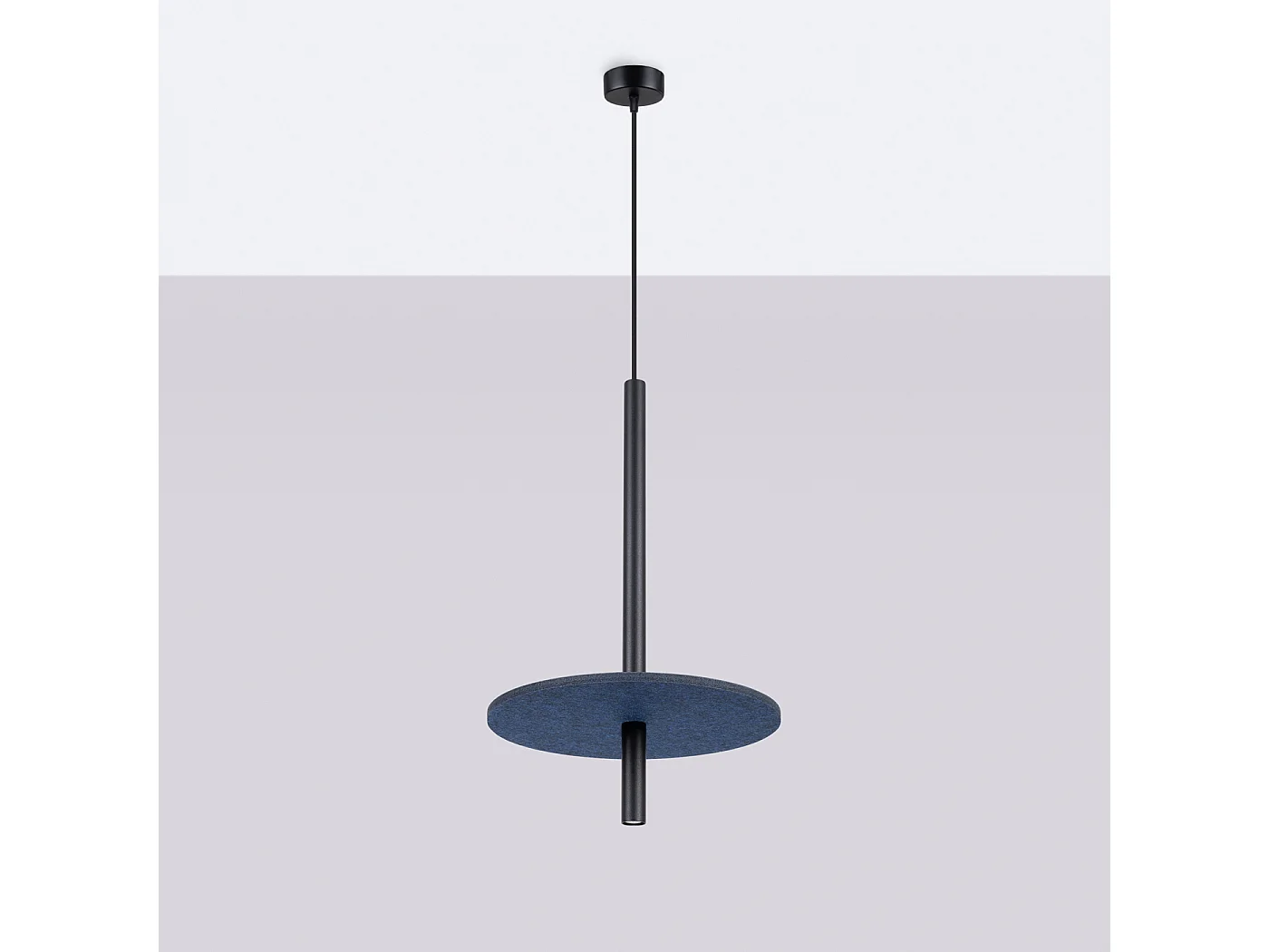 Lampe suspendue moderne en feutre/acier - 1 sources lumineuses - L.30 x H.126 cm - bleu marine/noir