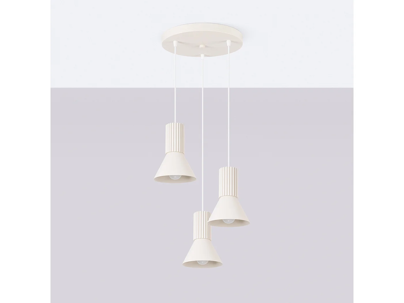Lampe suspendue grenier en acier/aluminium - 3 sources lumineuses - L.30 x H.120 cm - beige