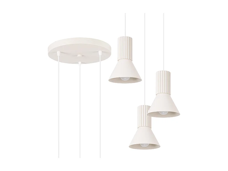 Lampe suspendue grenier en acier/aluminium - 3 sources lumineuses - L.30 x H.120 cm - beige