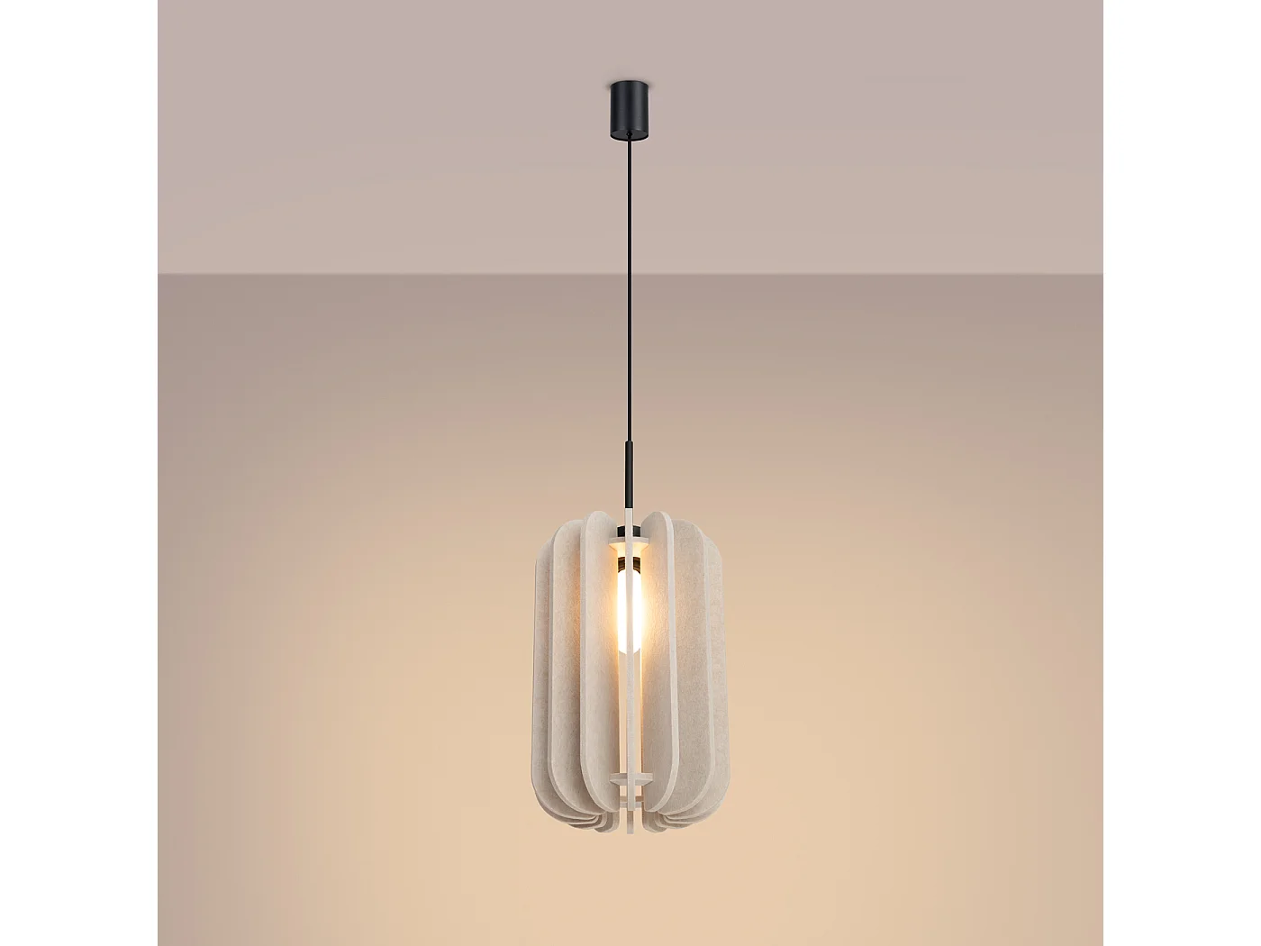 Lámpara colgante Mula moderno de fieltro/acero - 1 fuentes luminosas - L.27 x A.165 cm - beige/negro