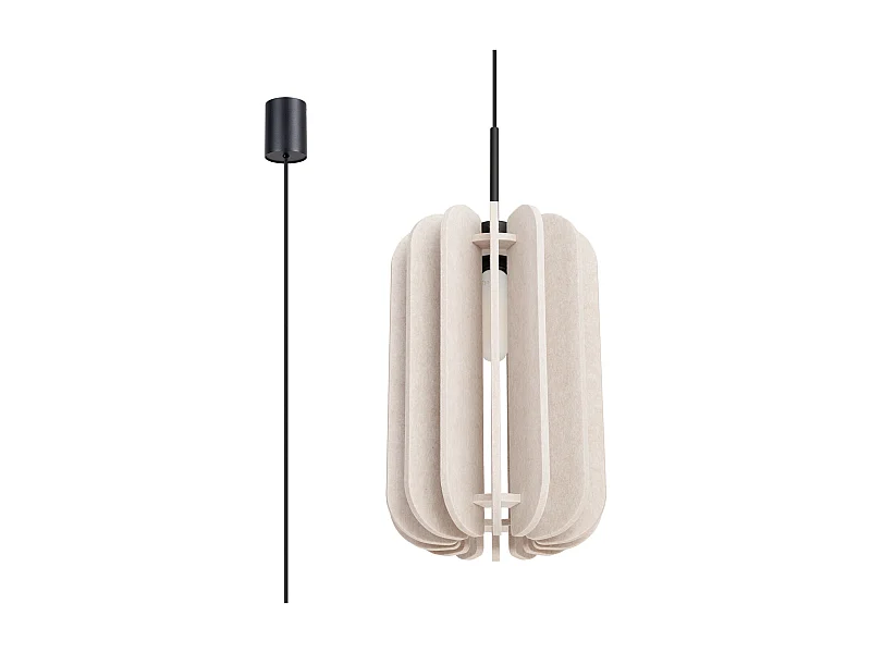 Lampa wisząca nowoczesny Mula, filc/stal - 1 źródło - L.27 x H.165 cm - beżowy/czarny