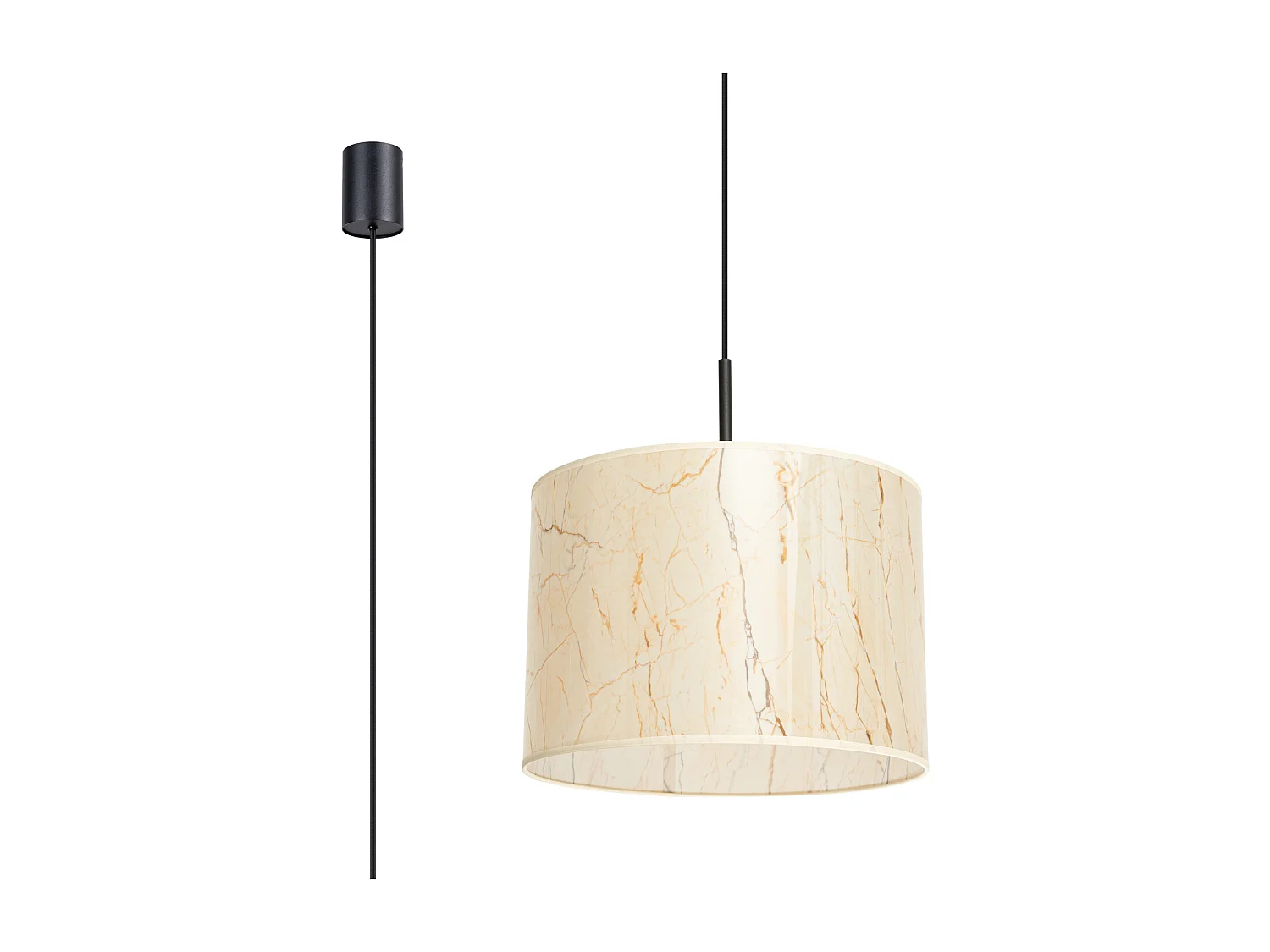 Hanglamp Nevia minimalist van  - 1 lichtbronnen - L.40 x H.137 cm - beige marmer/zwart