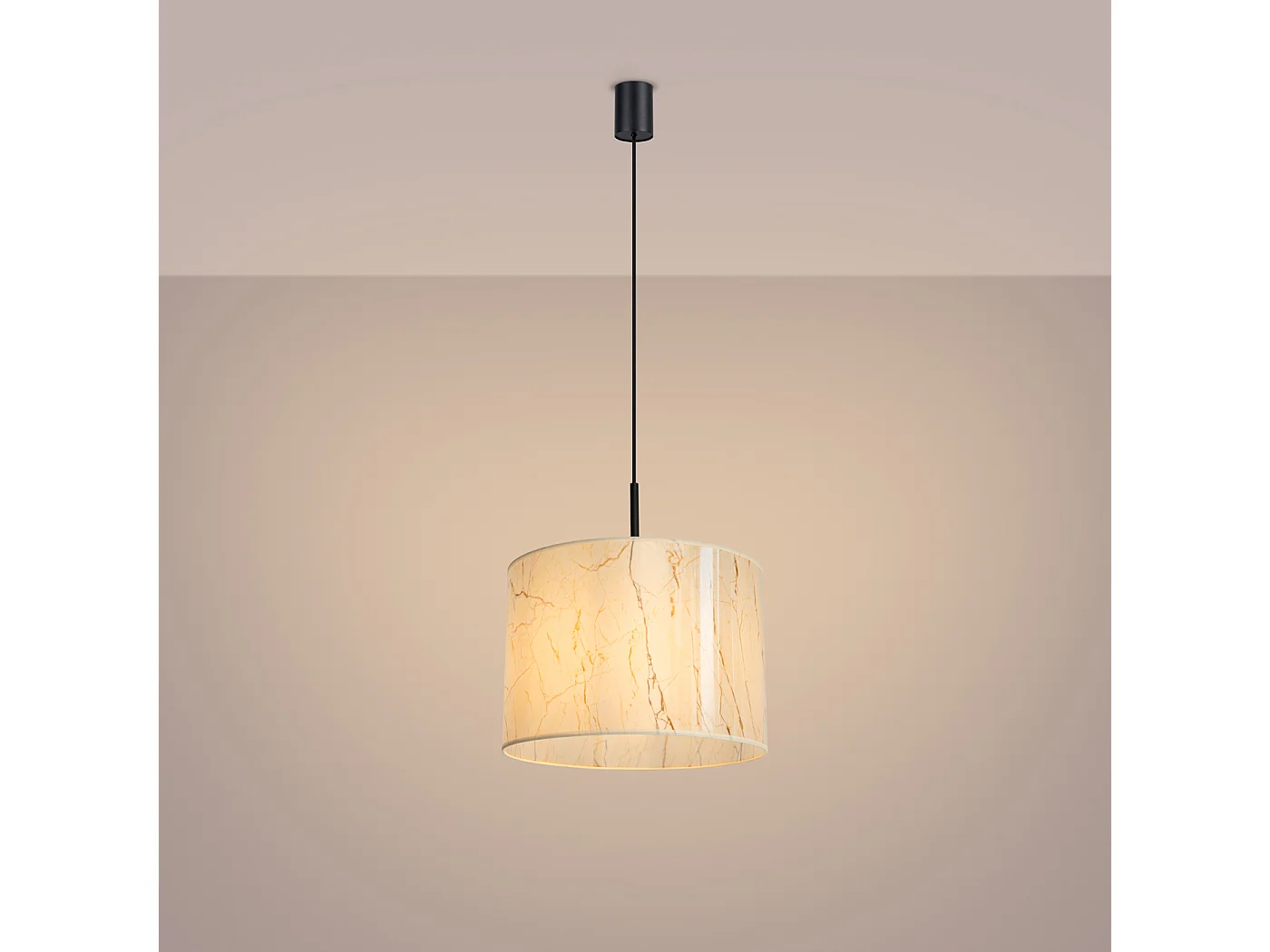 Hanglamp Nevia minimalist van  - 1 lichtbronnen - L.40 x H.137 cm - beige marmer/zwart