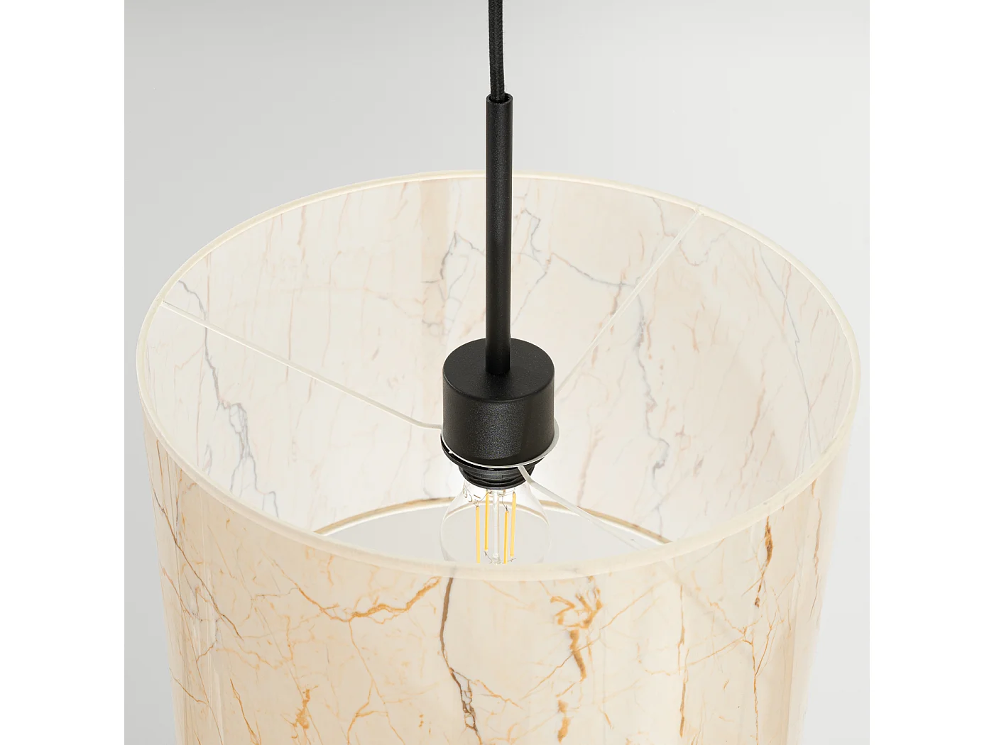 Hanglamp Nevia minimalist van  - 1 lichtbronnen - L.40 x H.137 cm - beige marmer/zwart