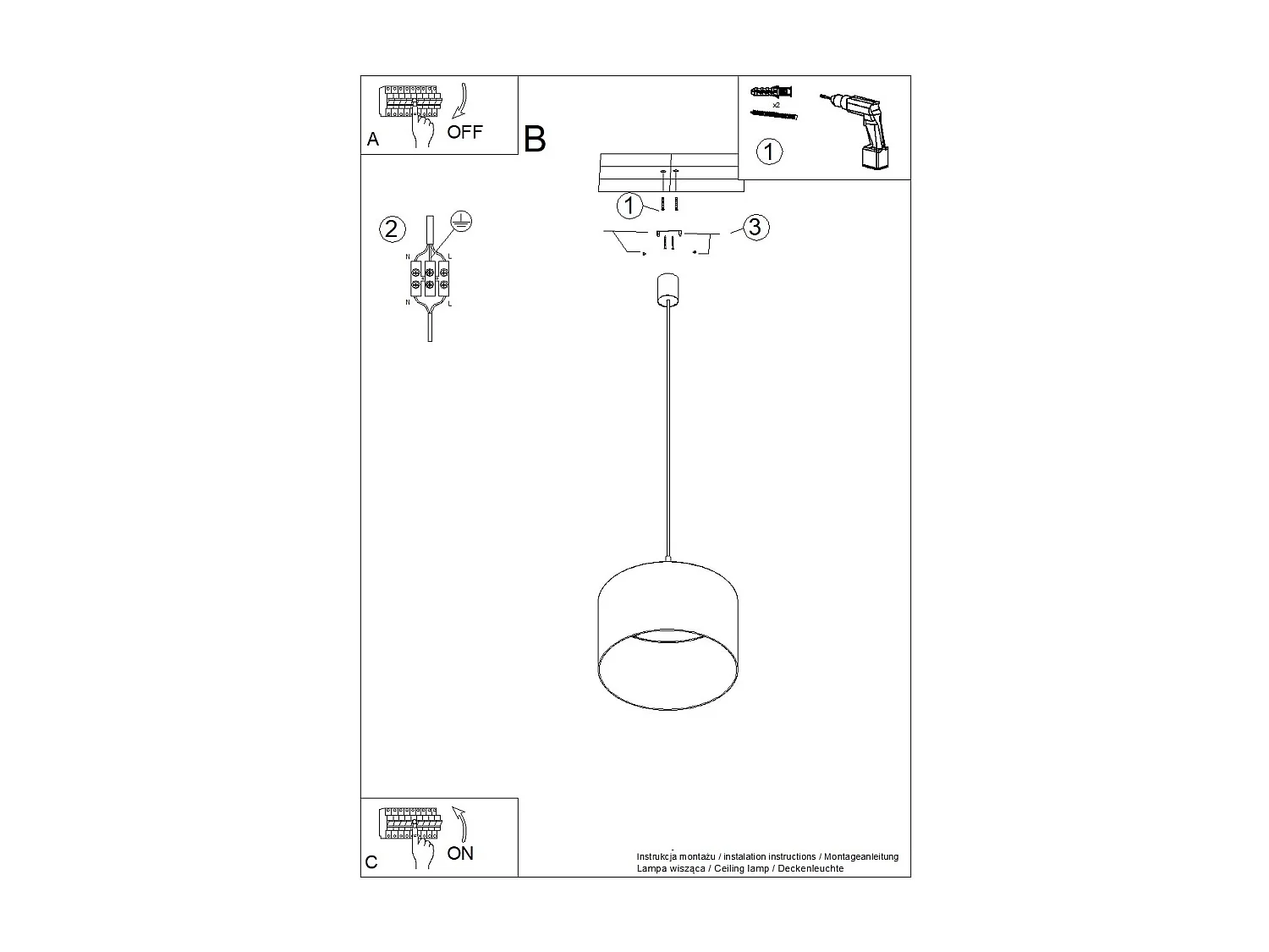 Hanglamp Nevia minimalist van  - 1 lichtbronnen - L.40 x H.137 cm - beige marmer/zwart