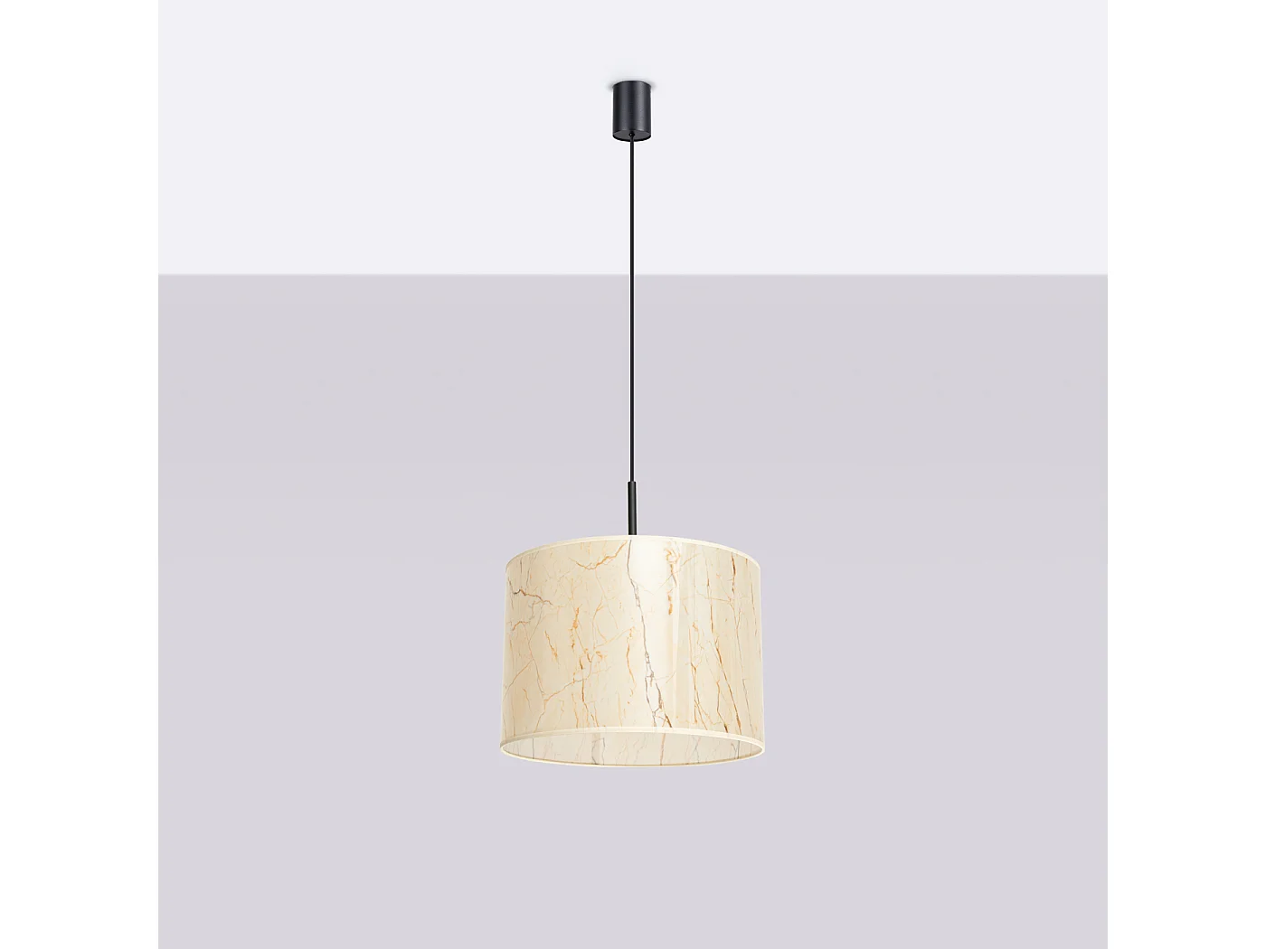 Lampe suspendue minimaliste en PVC - 1 sources lumineuses - L.40 x H.137 cm - marbre beige/noir