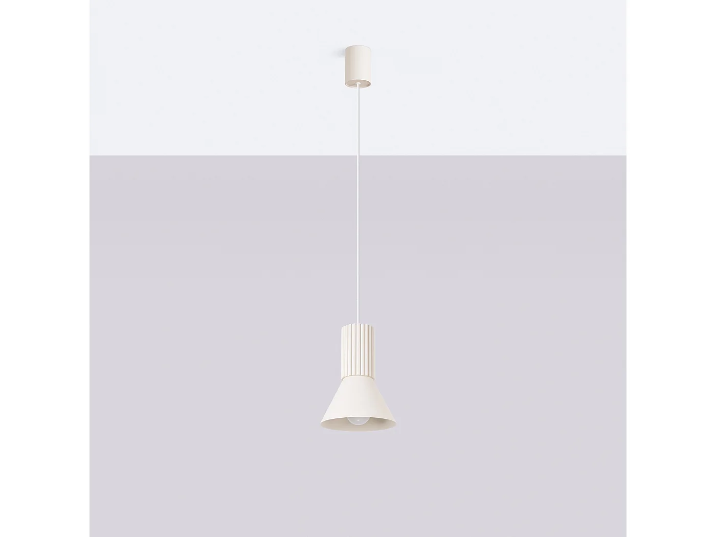 Lampa wisząca loft Estria, stal/aluminium - 1 źródło - L.14 x H.120 cm - beżowy
