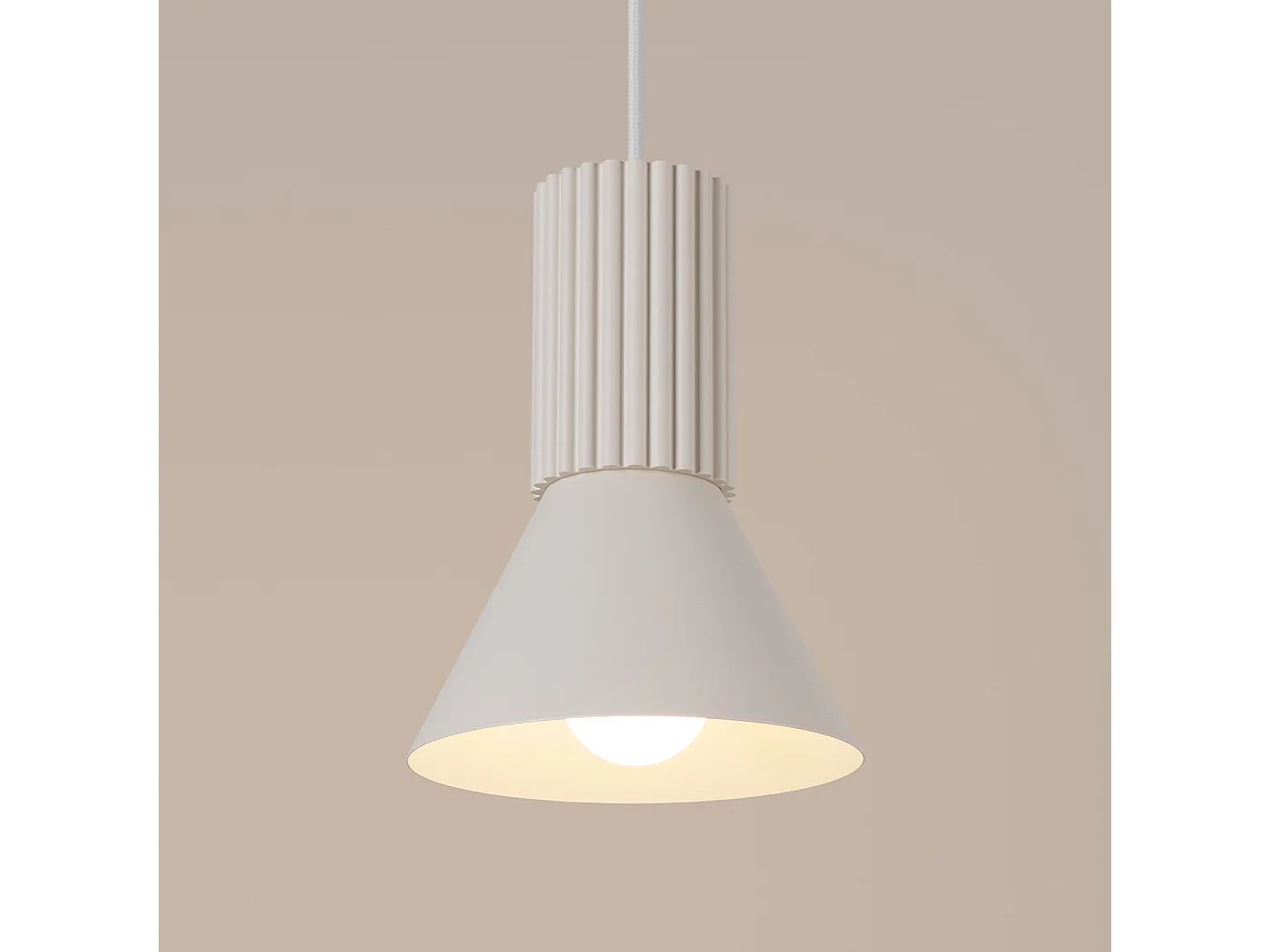 Lampa wisząca loft Estria, stal/aluminium - 1 źródło - L.14 x H.120 cm - beżowy
