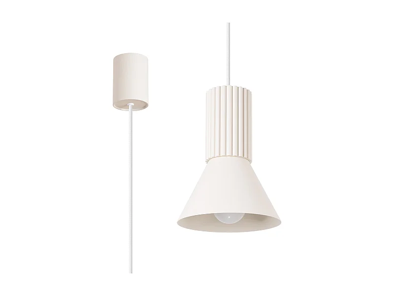 Lampa wisząca loft Estria, stal/aluminium - 1 źródło - L.14 x H.120 cm - beżowy