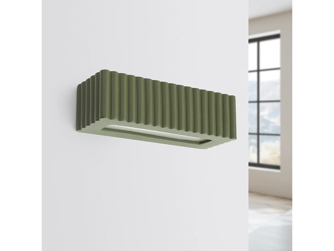 Lámpara de pared Rigata moderno de cerámica - 1 fuentes luminosas - L.34 x A.10 cm - verde oliva