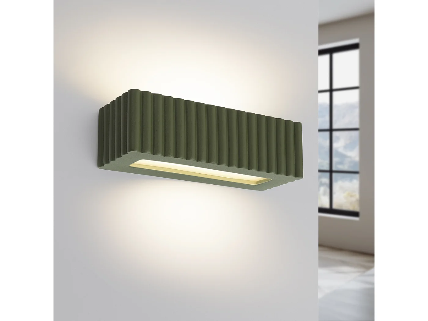 Lámpara de pared Rigata moderno de cerámica - 1 fuentes luminosas - L.34 x A.10 cm - verde oliva