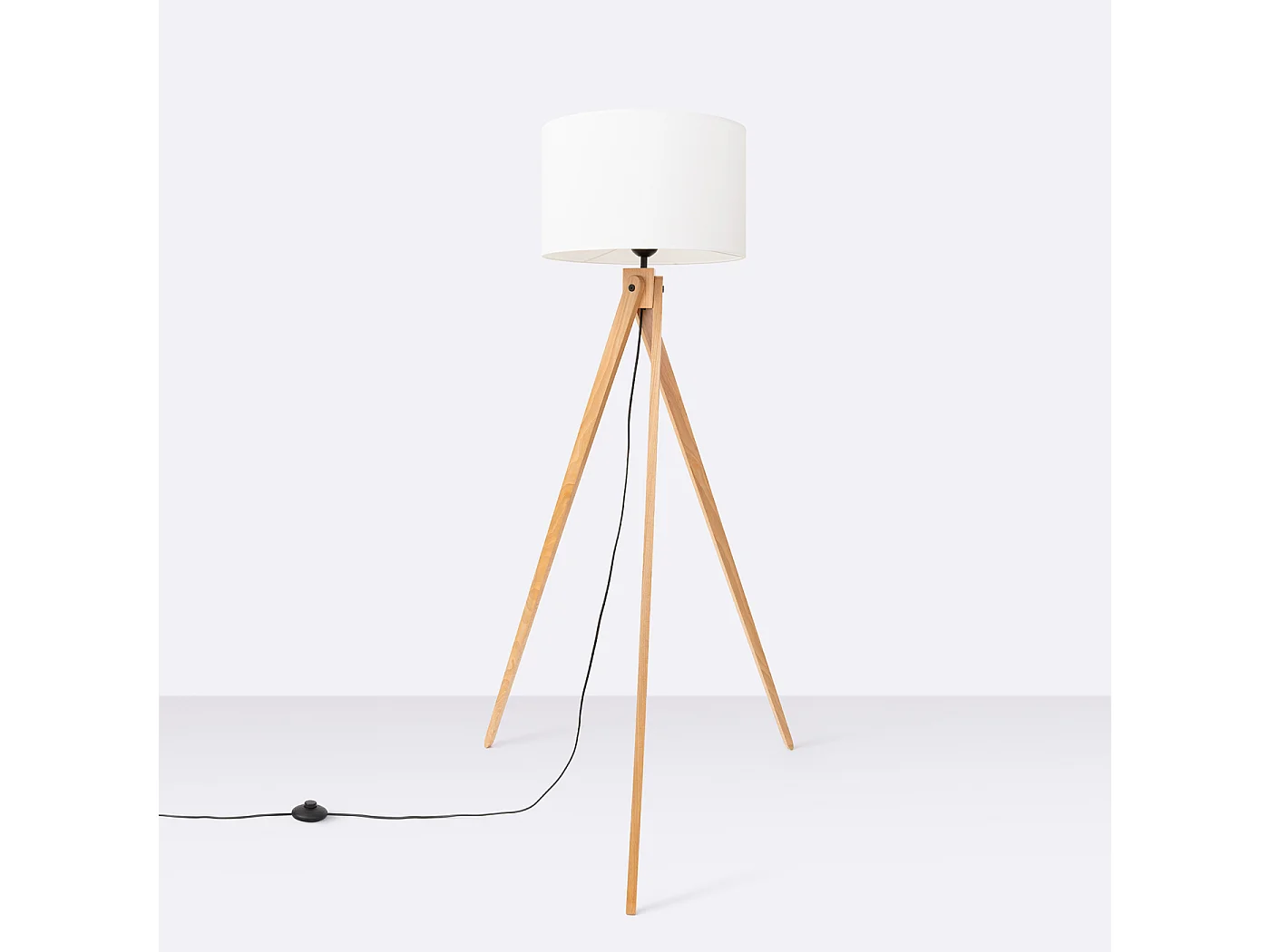 Lámpara de pie Natt moderno de tela/PVC/madera - 1 fuentes luminosas - L.77 x A.140 cm - madera blanca/natural