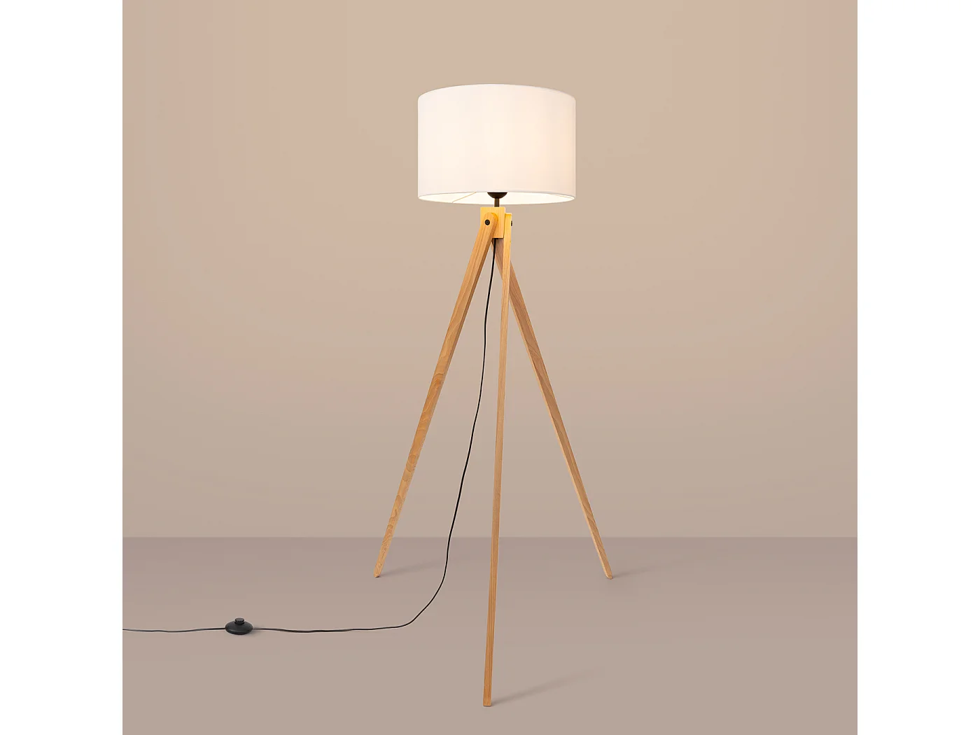 Lámpara de pie Natt moderno de tela/PVC/madera - 1 fuentes luminosas - L.77 x A.140 cm - madera blanca/natural