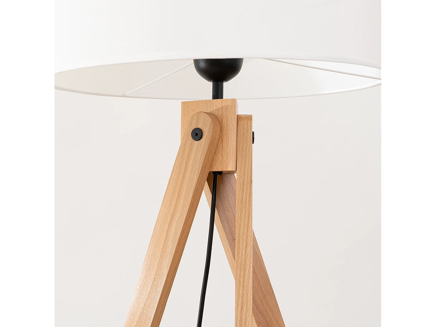 Lampadaire moderne en tissu/PVC/bois - 1 sources lumineuses - L.77 x H.140 cm - bois blanc/naturel