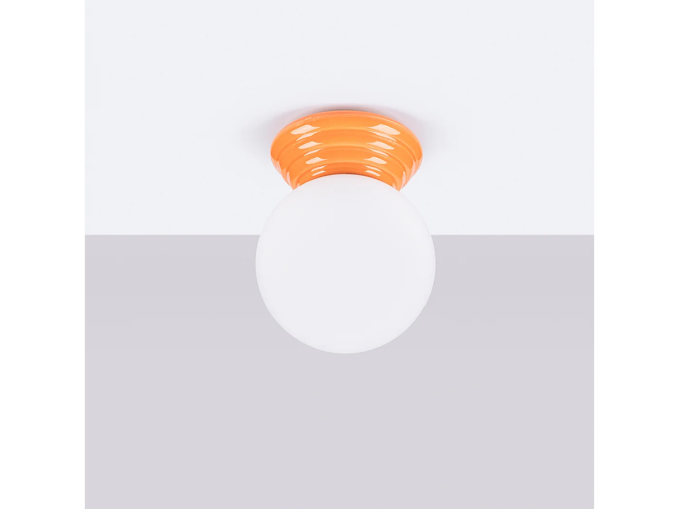 Plafonnier minimaliste en céramique émaillée/verre - 1 sources lumineuses - L.12 x H.12 cm - orange