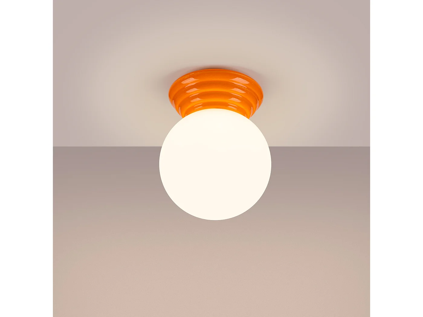 Plafonnier minimaliste en céramique émaillée/verre - 1 sources lumineuses - L.12 x H.12 cm - orange