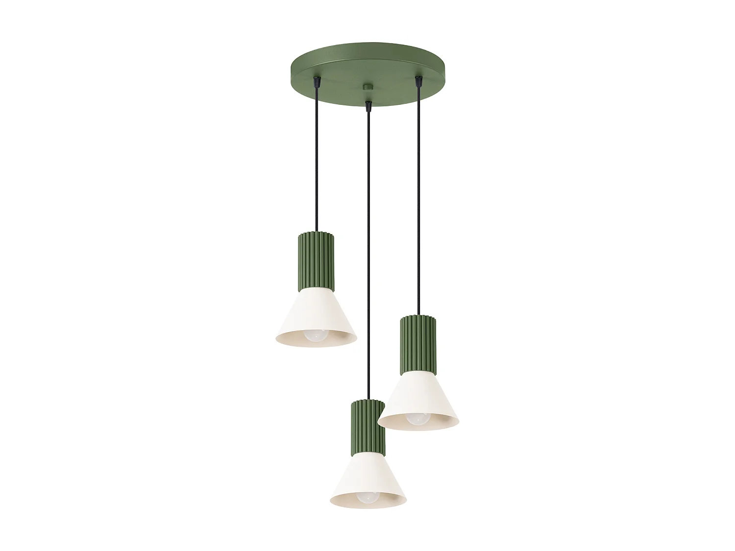 Lámpara colgante Estria desván de acero/aluminio - 3 fuentes luminosas - L.30 x A.120 cm - beige/verde oliva