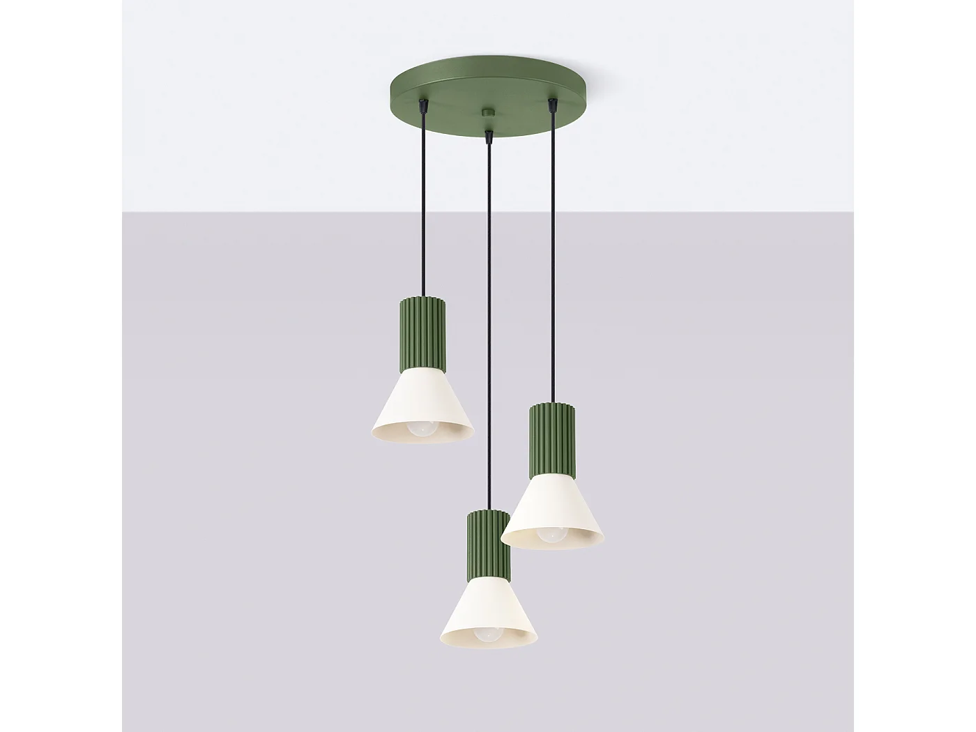 Lámpara colgante Estria desván de acero/aluminio - 3 fuentes luminosas - L.30 x A.120 cm - beige/verde oliva