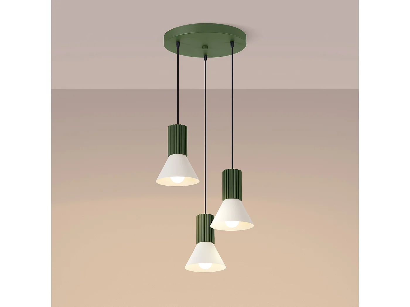 Lámpara colgante Estria desván de acero/aluminio - 3 fuentes luminosas - L.30 x A.120 cm - beige/verde oliva