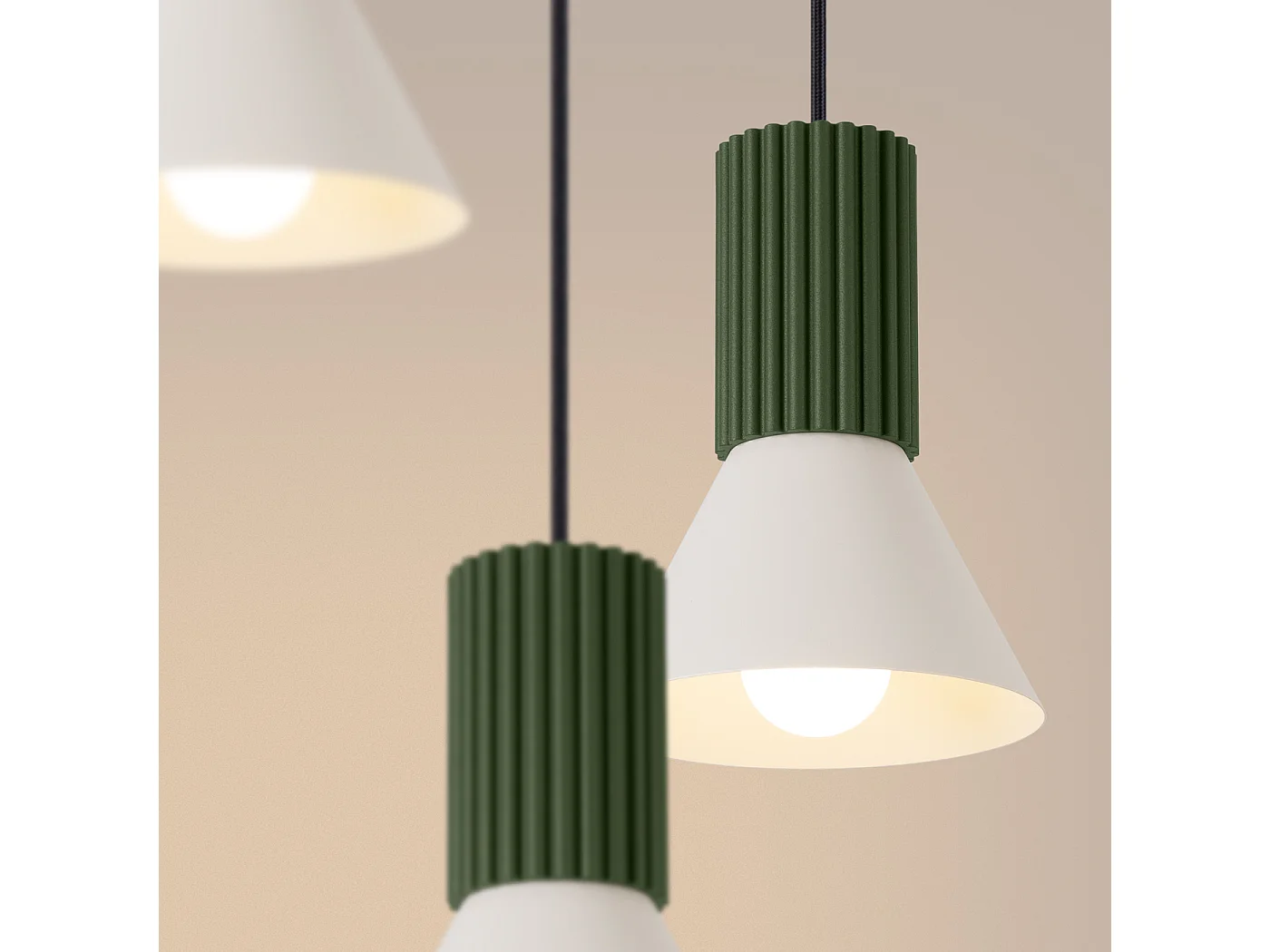 Lámpara colgante Estria desván de acero/aluminio - 3 fuentes luminosas - L.30 x A.120 cm - beige/verde oliva