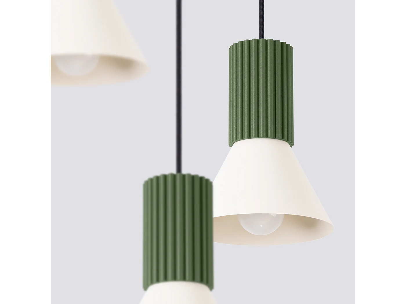 Lámpara colgante Estria desván de acero/aluminio - 3 fuentes luminosas - L.30 x A.120 cm - beige/verde oliva