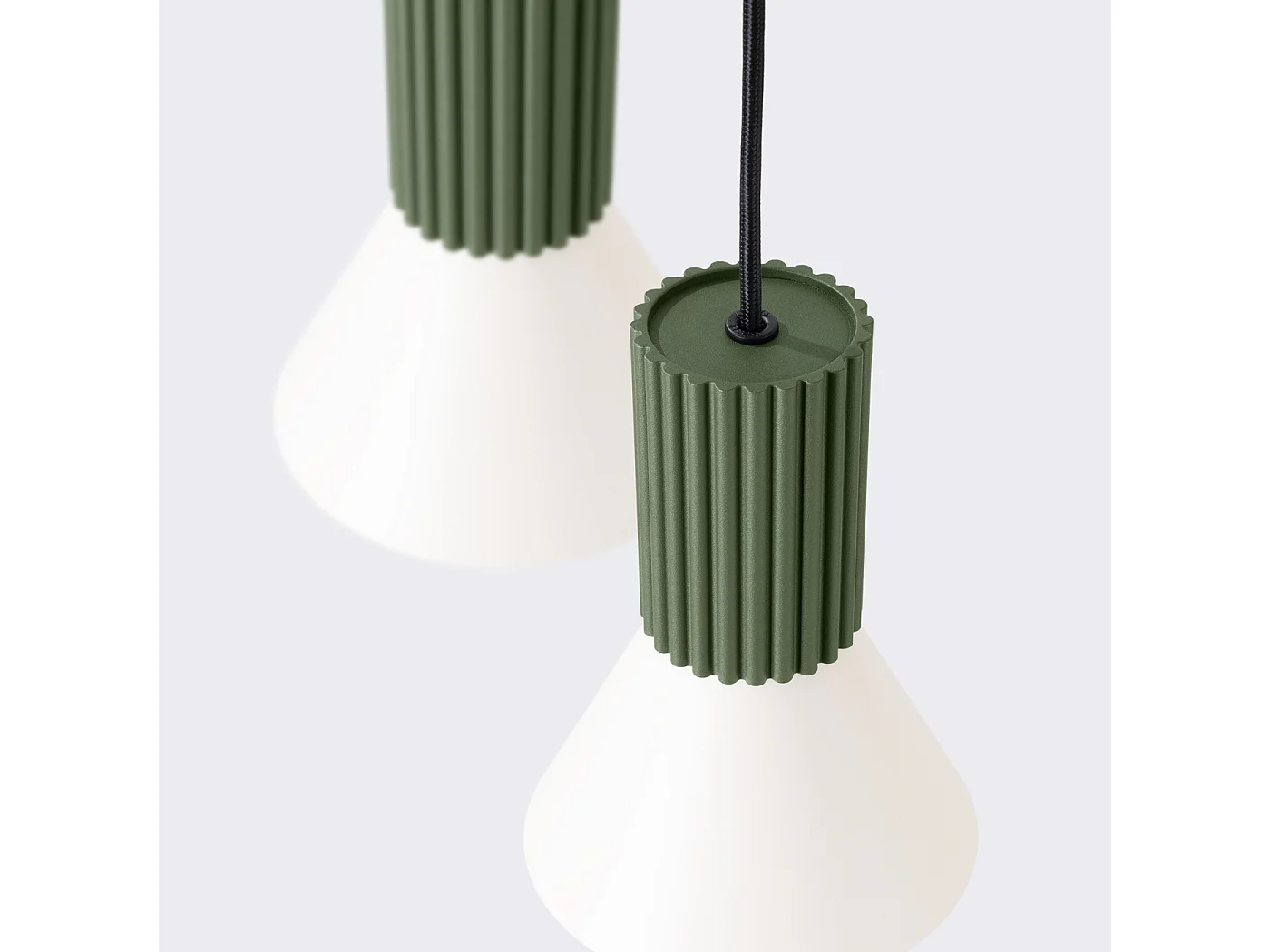 Lámpara colgante Estria desván de acero/aluminio - 3 fuentes luminosas - L.30 x A.120 cm - beige/verde oliva