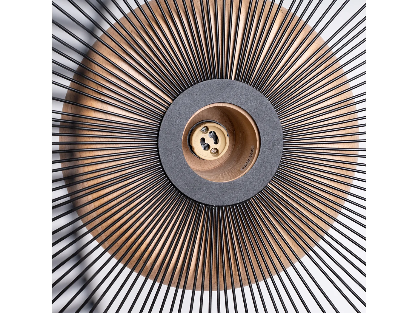 Hängelampe Gabbia Industrie aus  Stahl/Holz - 1 lichtquellen - L.55 x H. cm - schwarzes/naturfarbenes Holz