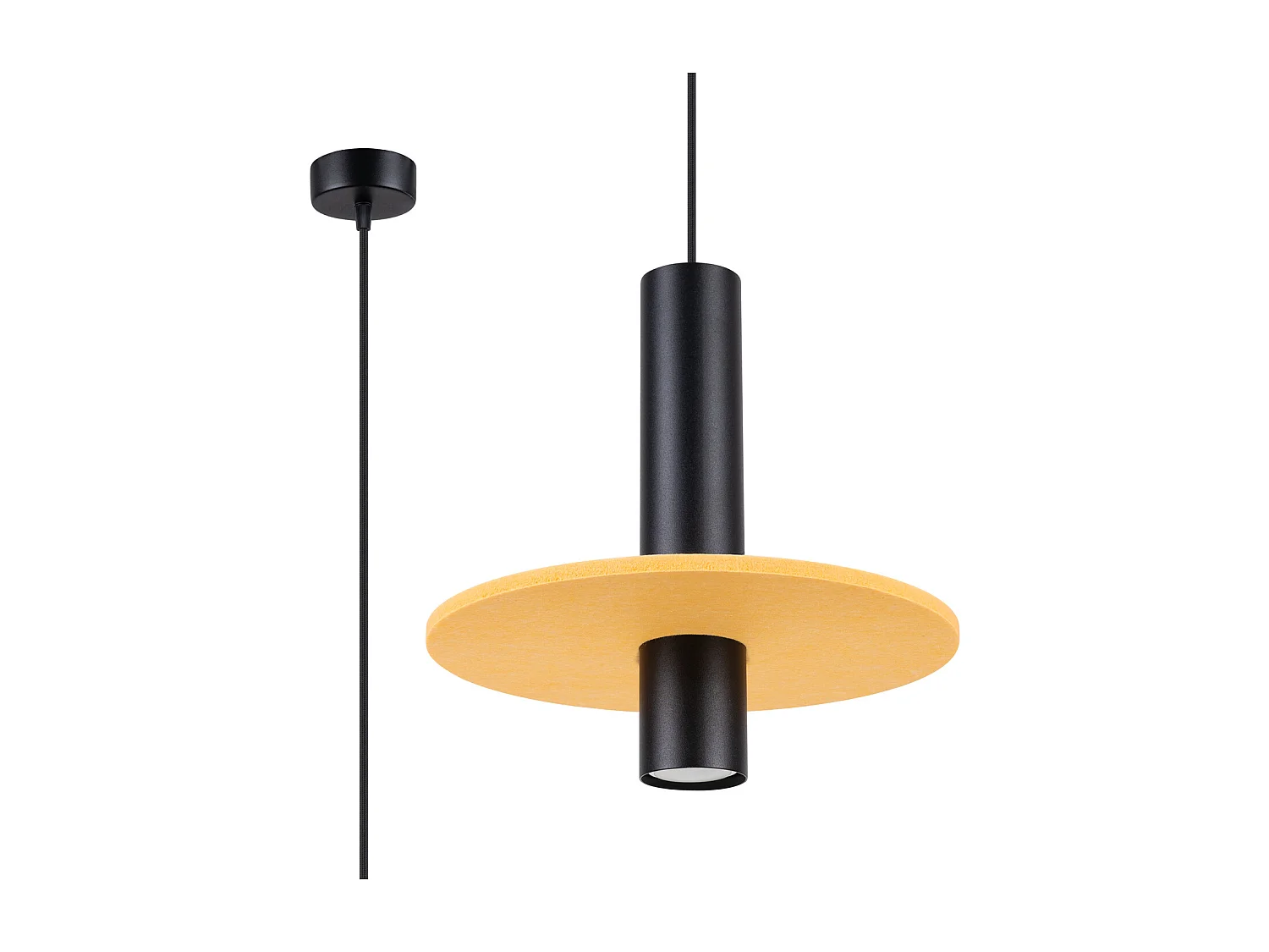 Lampe suspendue moderne en feutre/acier - 1 sources lumineuses - L.30 x H.126 cm - jaune/noir