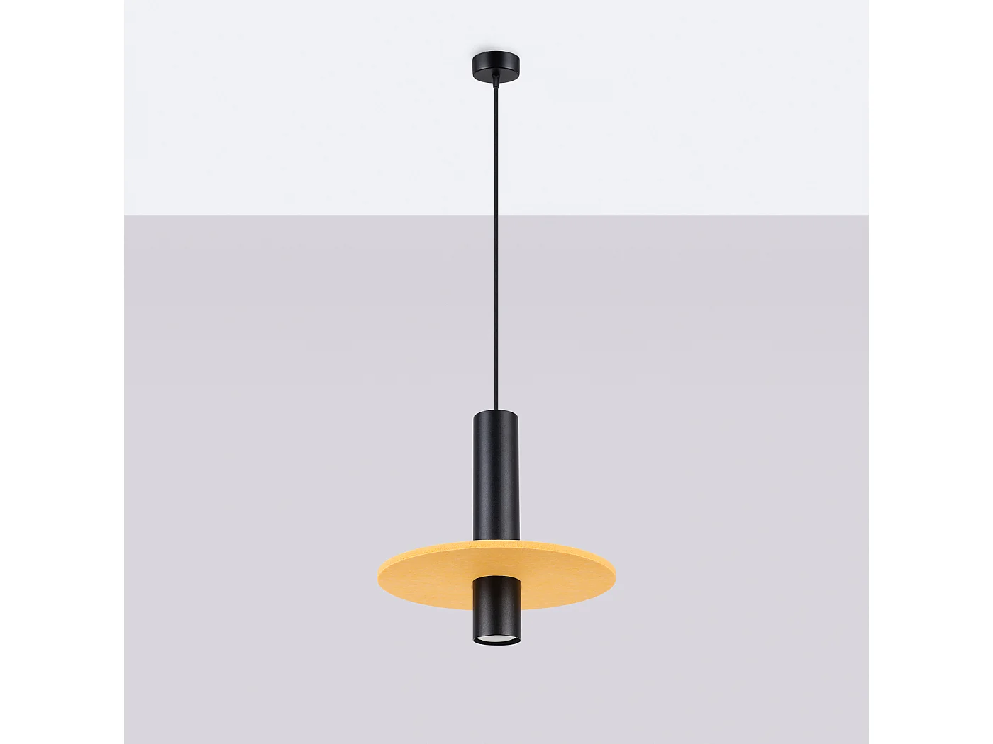 Lampe suspendue moderne en feutre/acier - 1 sources lumineuses - L.30 x H.126 cm - jaune/noir