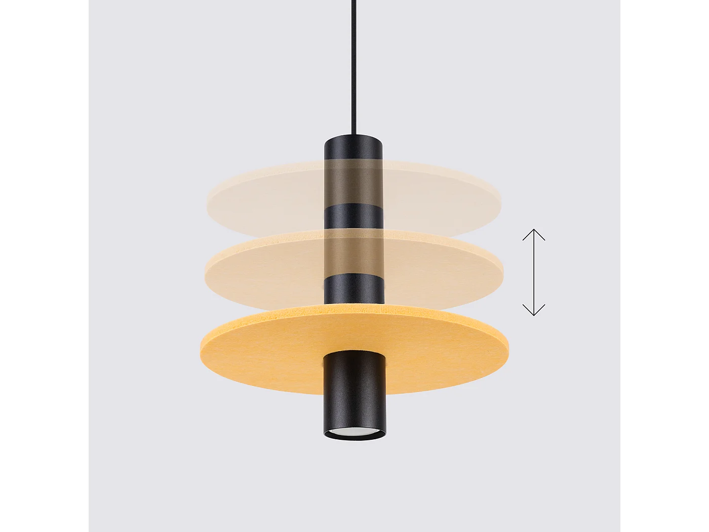 Lampe suspendue moderne en feutre/acier - 1 sources lumineuses - L.30 x H.126 cm - jaune/noir