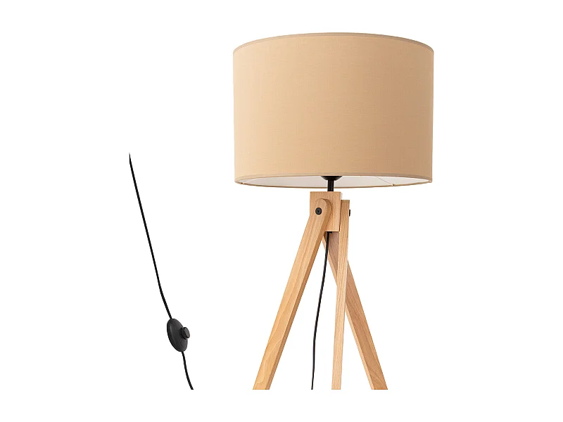 Candeeiro de pé Natt moderno, tecido/PVC/madeira - 1 lichtbronnen - L.77 x H.140 cm - taupe/madeira natural