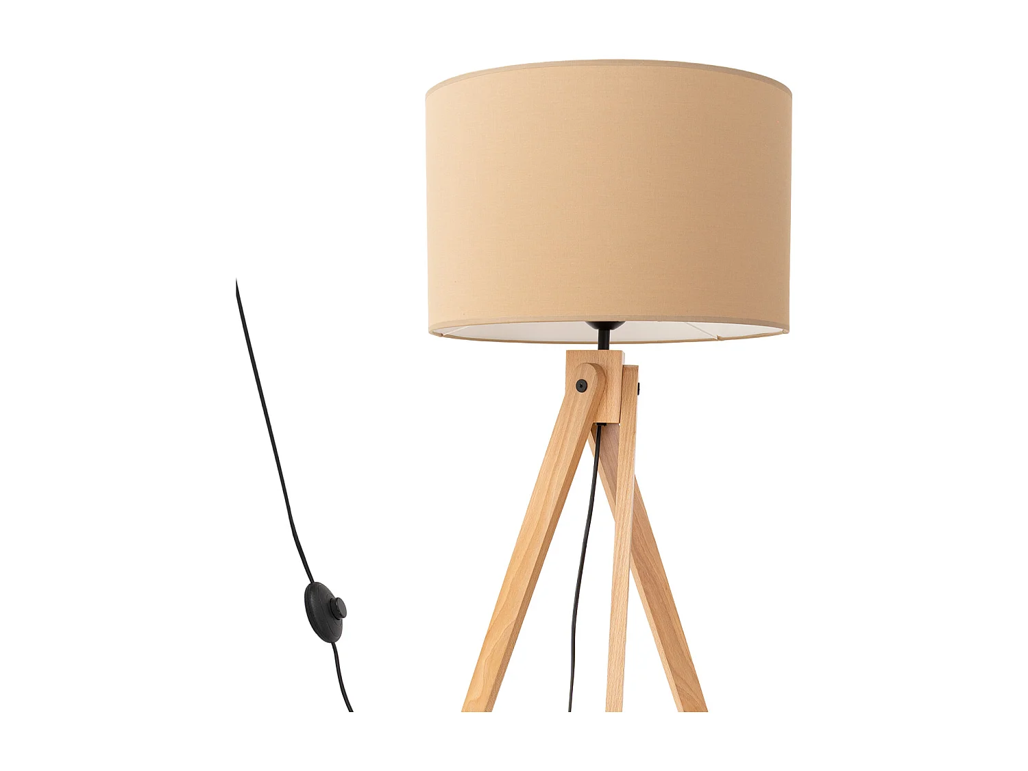 Lámpara de pie Natt moderno de tela/PVC/madera - 1 fuentes luminosas - L.77 x A.140 cm - color topo/madera natural