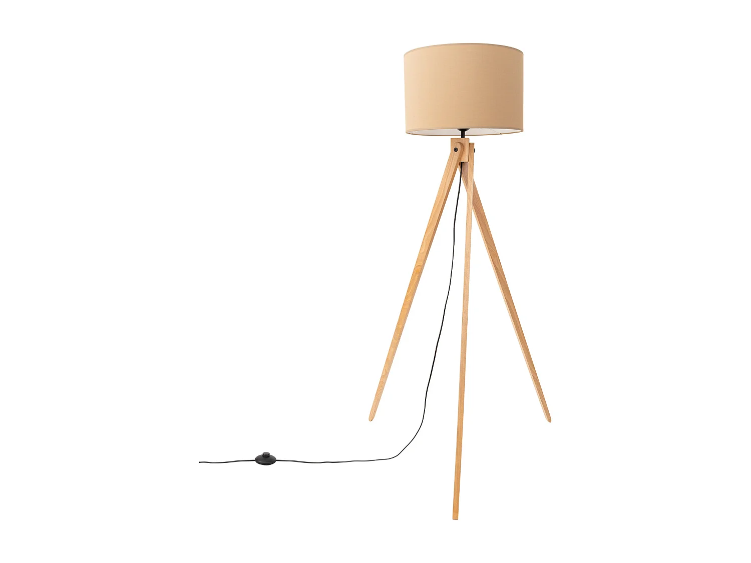 Lampadaire moderne en tissu/PVC/bois - 1 sources lumineuses - L.77 x H.140 cm - taupe/bois naturel