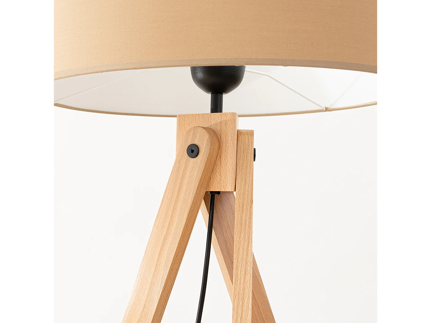 Lampadaire moderne en tissu/PVC/bois - 1 sources lumineuses - L.77 x H.140 cm - taupe/bois naturel