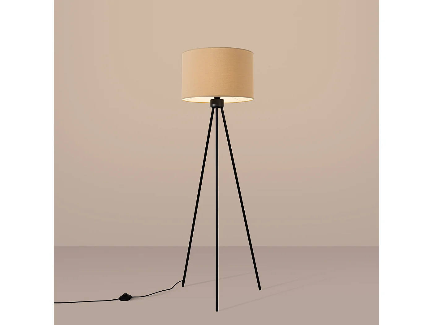 Lámpara de pie Nevia minimalista de tela/PVC/acero - 1 fuentes luminosas - L.40 x A.135 cm - color topo/negro