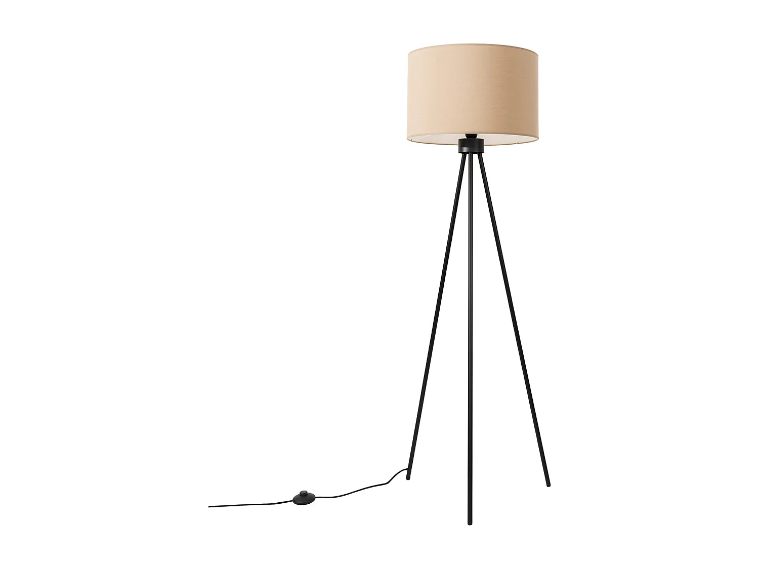 Lampadaire minimaliste en tissu/PVC/acier - 1 sources lumineuses - L.40 x H.135 cm - taupe/noir