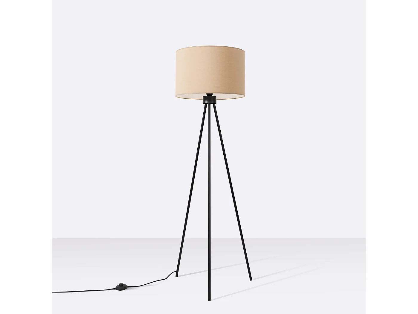 Lampadaire minimaliste en tissu/PVC/acier - 1 sources lumineuses - L.40 x H.135 cm - taupe/noir