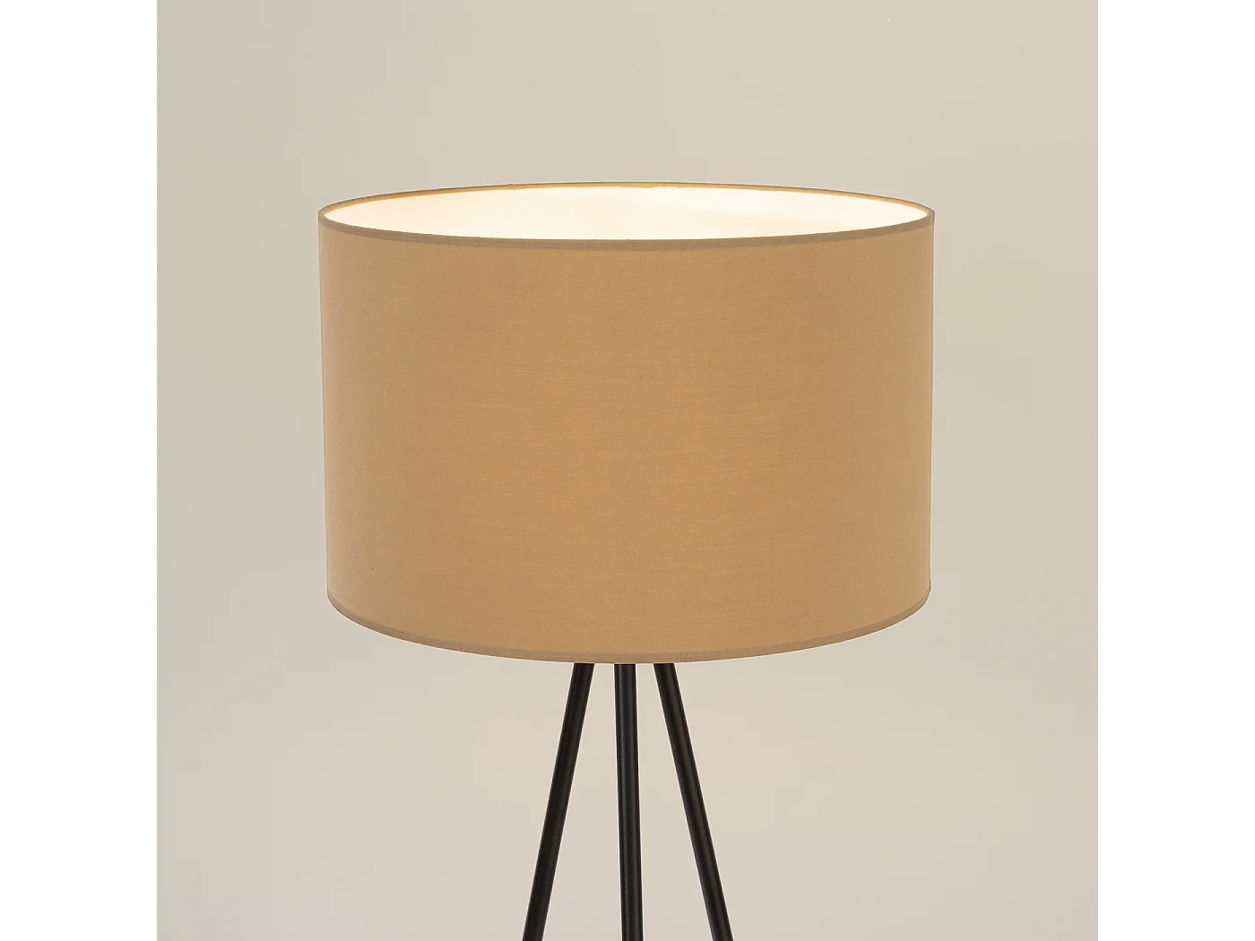 Lampadaire minimaliste en tissu/PVC/acier - 1 sources lumineuses - L.40 x H.135 cm - taupe/noir