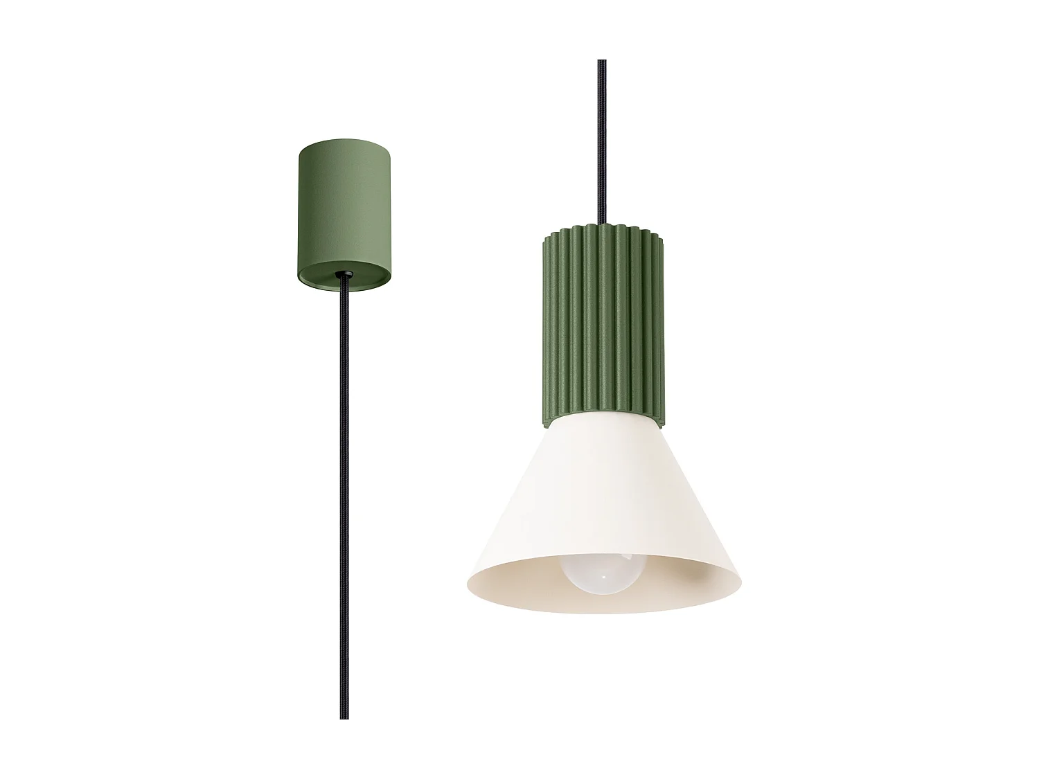 Lámpara colgante Estria desván de acero/aluminio - 1 fuentes luminosas - L.14 x A.120 cm - beige/verde oliva