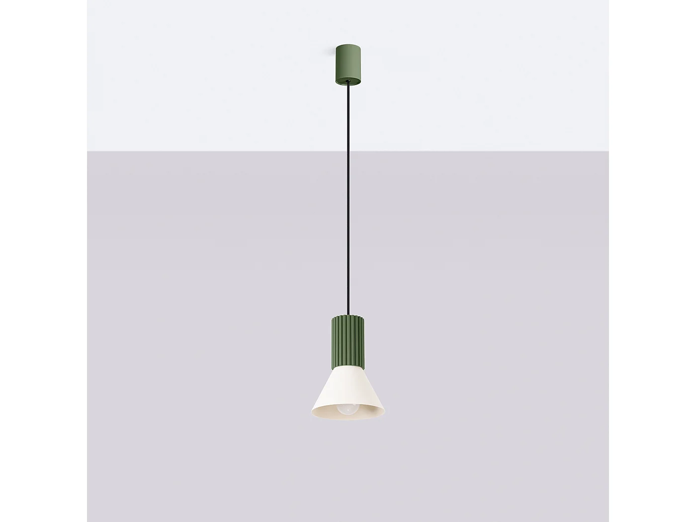 Lámpara colgante Estria desván de acero/aluminio - 1 fuentes luminosas - L.14 x A.120 cm - beige/verde oliva