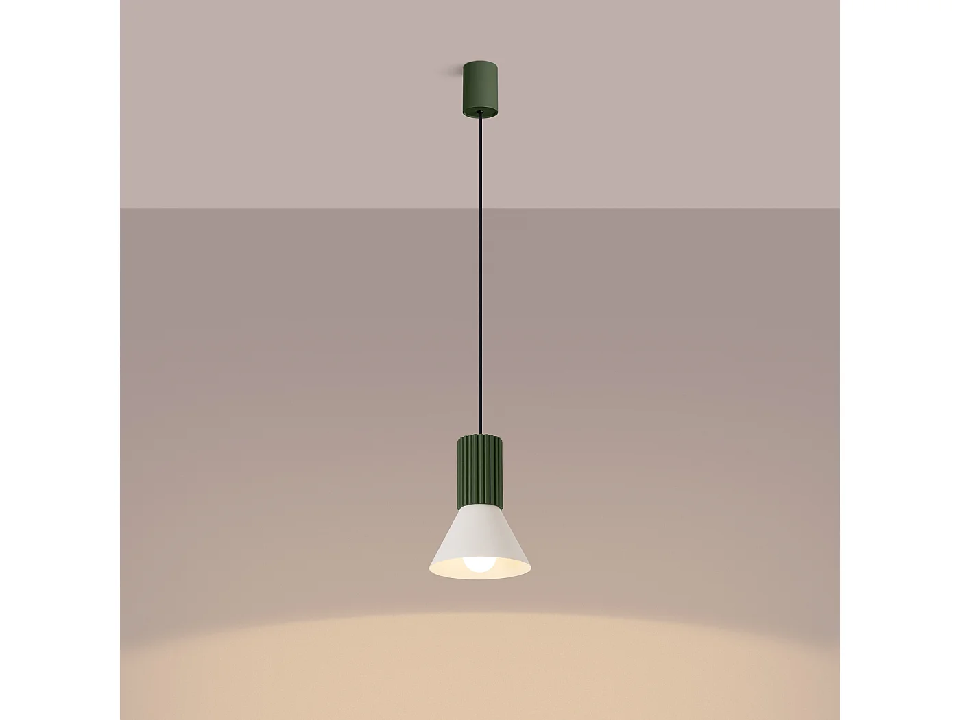 Lámpara colgante Estria desván de acero/aluminio - 1 fuentes luminosas - L.14 x A.120 cm - beige/verde oliva