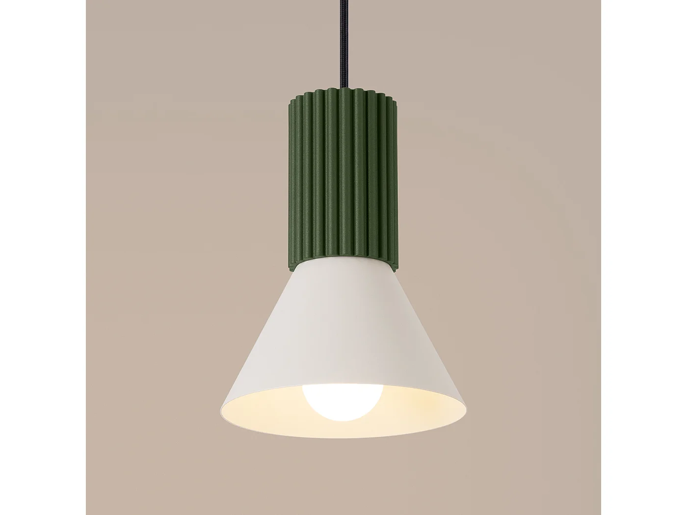 Lámpara colgante Estria desván de acero/aluminio - 1 fuentes luminosas - L.14 x A.120 cm - beige/verde oliva