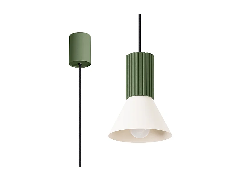 Lampe suspendue grenier en acier/aluminium - 1 sources lumineuses - L.14 x H.120 cm - beige/vert olive