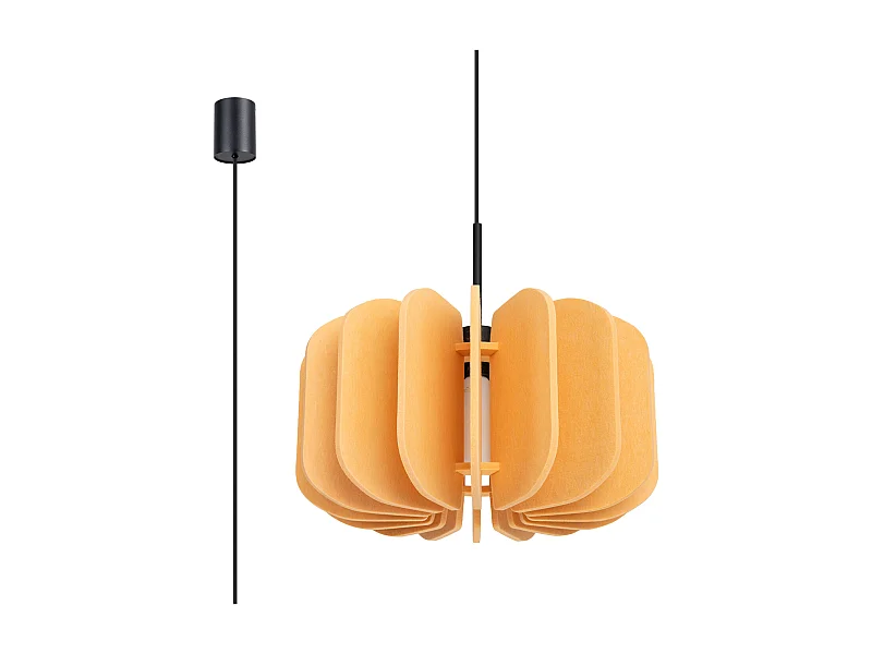 Lampe suspendue moderne en feutre/acier - 1 sources lumineuses - L.45 x H.146 cm - jaune/noir