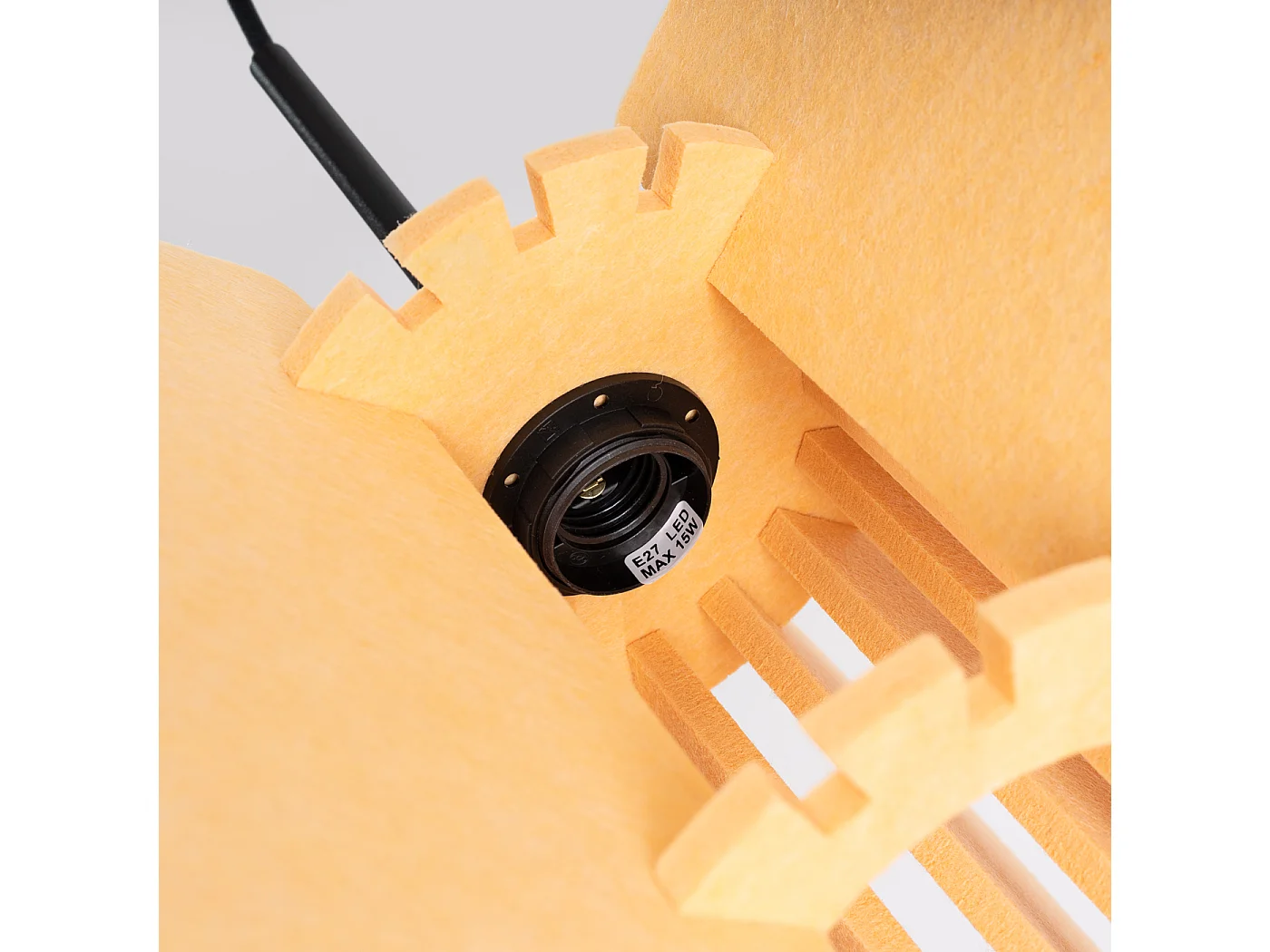 Lampe suspendue moderne en feutre/acier - 1 sources lumineuses - L.45 x H.146 cm - jaune/noir